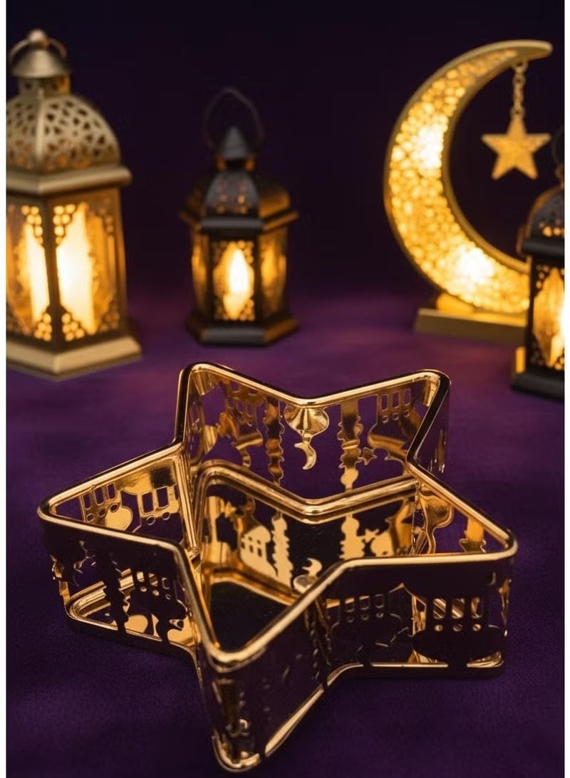 Ramadan dish, a star-shaped dessert and nut platter (golden). - Image 1